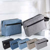 A collection of gray and blue multifunctional travel toiletry bags shown in various colors and angles.