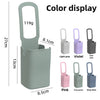 A color display showing various shades of silicone cup holders with dimensions and sizes.
