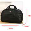 Black PU leather travel duffel bag shown with dimensions of 42cm long and 16cm high.