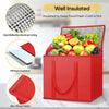 Red foldable insulated grocery and food cooler bag showing various insulation features