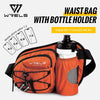 Orange waterproof sports fanny pack with a bottle holder and a mobile phone sleeve.