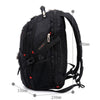Mochila de viaje grande para hombres suizos negros, mostrada con dimensiones.