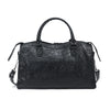 Black soft PU leather shoulder tote bag with leather handles and chain detail