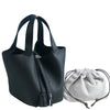 Schwarze, echte Leder-Bucket-Tasche mit Reißverschluss und Schnurtasche
