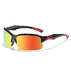 Gafas deportivas polarizadas negras con lentes naranjas y detalles rojos