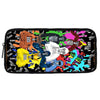 Pochette noire à fermeture éclair avec des graphismes de gorille cartoon colorés et du texte.