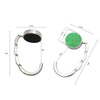 Silver metal desk hooks with a black circular hook and a green glitter circular hook.