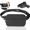 Black tactical concealed carry fanny pack shown in various views and usage context.