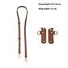 A set of brown leather adjustable straps for mini bags, showing the strap length and width.