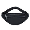 Black adjustable nylon crossbody sling bag with a silver zipper on a white background