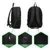 Black lightweight kids backpack shown with details on zippers, adjustable straps, and breathable material