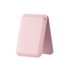 A light pink MagSafe magnetic card holder wallet for an iPhone shown from the side.