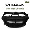 Black Type 3 tactical outdoor sling waist bag with adjustable straps and buckles