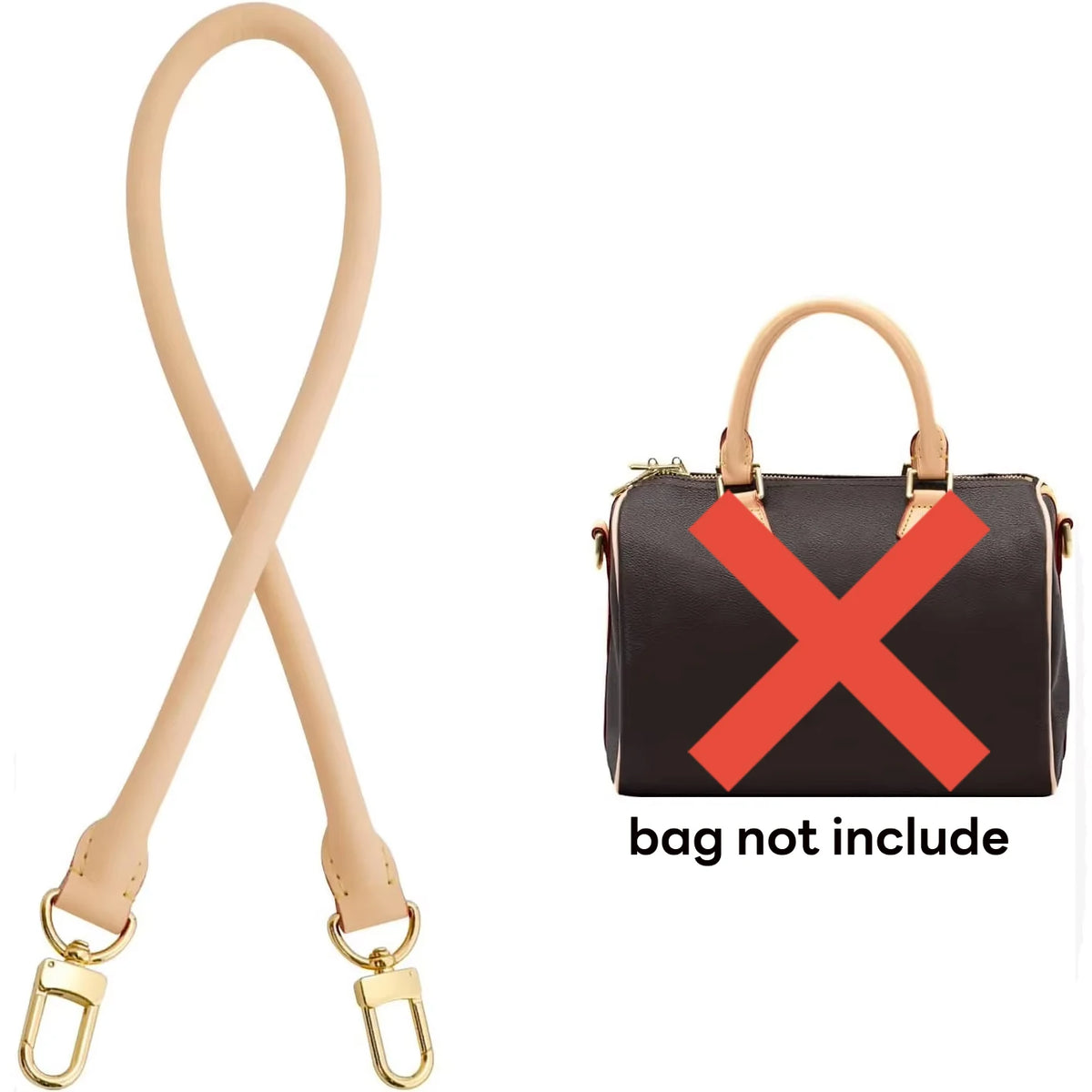 A beige leather replacement shoulder strap with gold hardware shown against a white background.