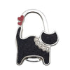 Silver metal cat-shaped handbag hooks with a black felt body and pink heart detail
