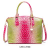 Limettengrün und pinkes krokodilmusteriges Top-Crossbody-Taschengriffe.