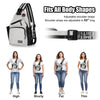 A multi-use adjustable chest and shoulder bag shown with various body types for fitting demonstration.