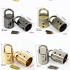 Various metal cord lock buckles in gold and silver finishes shown with various sizes and components.