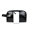 Black crocodile print PU leather clutch handbag with a white smartphone inside