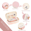 Pink mesh pencil case with divider design and inside pocket featuring metal zipper spulls