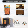 A lightweight travel hiking backpack with an orange strap and a breathable back design is shown alongside a suitcase and an o