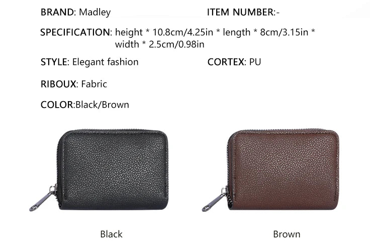 Ein Paar eleganter PU-Karte- und ID-Haltertaschen in Schwarz und Braun nebeneinander.
