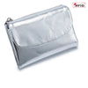 Silver genuine leather mini card holder wallet with a zipper closure