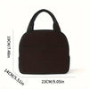 A black reusable thermal insulated bento bag shown from the top view with dimensions provided.