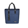 A navy blue insulated lunch bag with black straps and a drawstring closure.