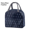 Tote bag en tissu oxford bleu marine à plumes, réutilisable pour le déjeuner
