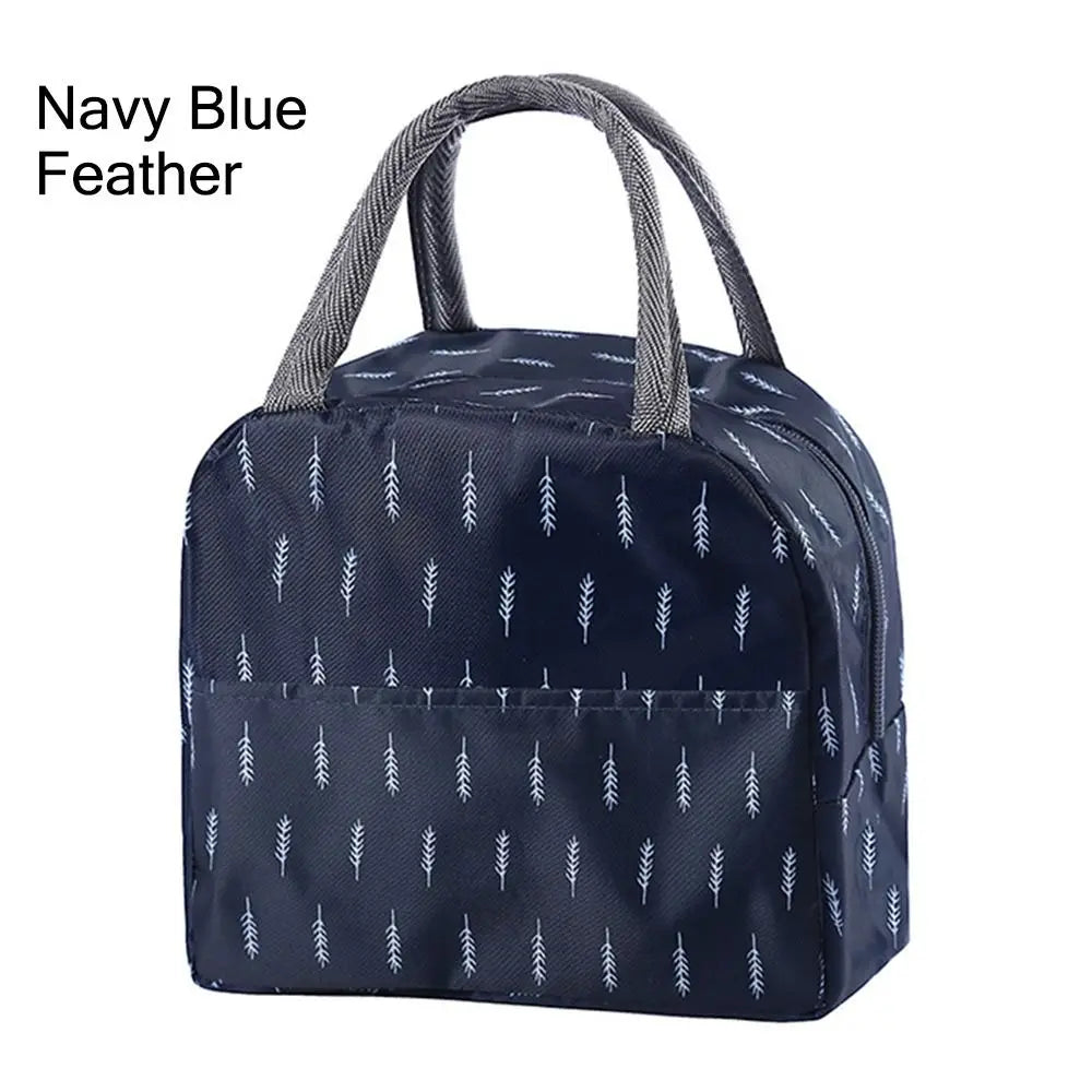 Tote bag en tissu oxford bleu marine à plumes, réutilisable pour le déjeuner