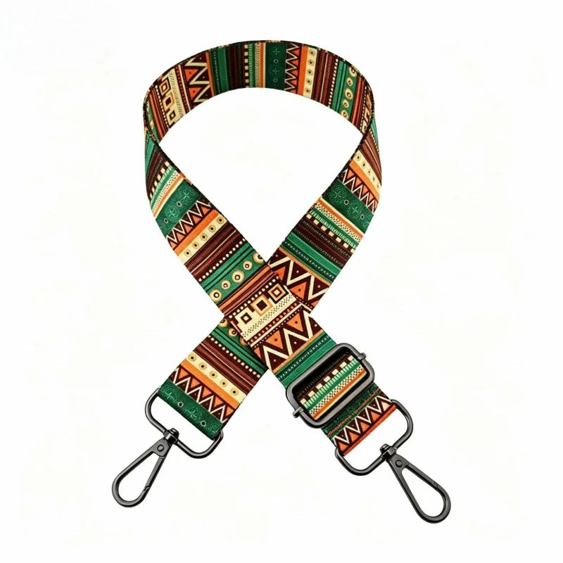 Adjustable crossbody strap featuring a multicolored geometric pattern for handbags