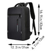 A black durable laptop backpack shown with dimensions of 16.9 inches high and 12.2 inches wide.