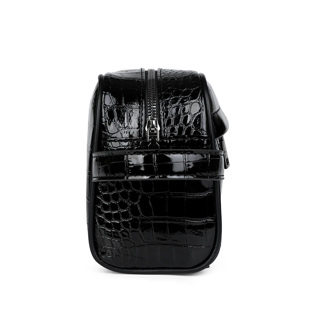 Black crocodile print men's PU leather clutch handbag.