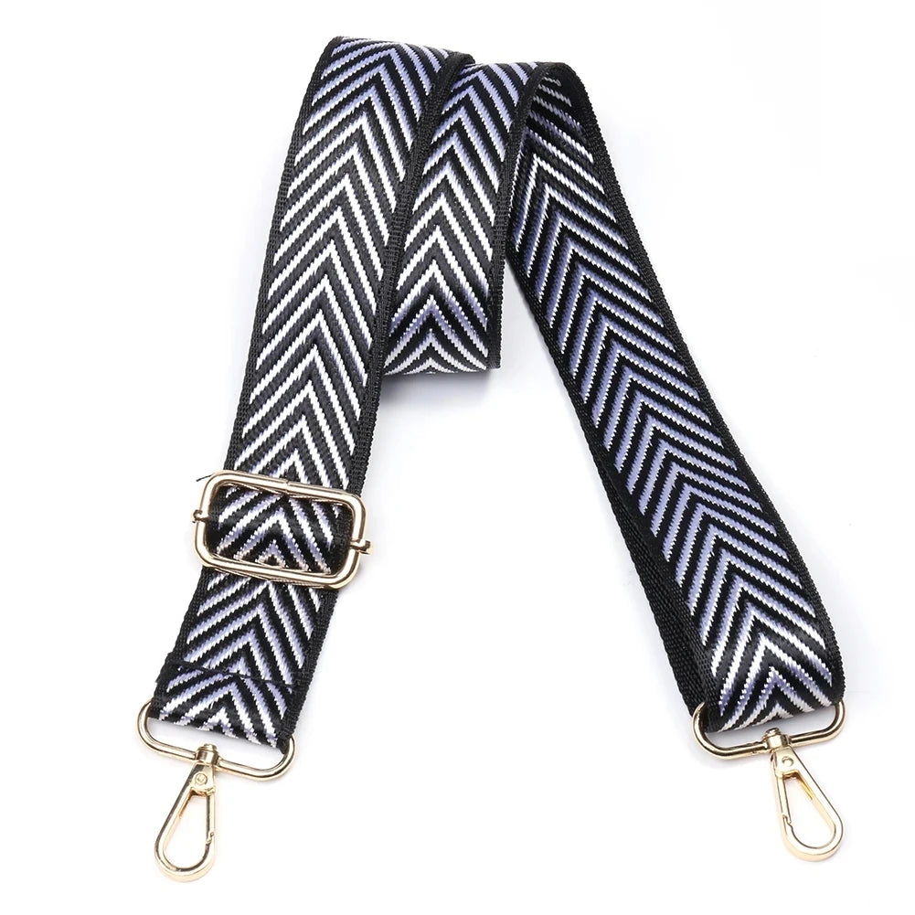 Sangle réglable à épaule à motif chevron noir et gris pour sac à main
