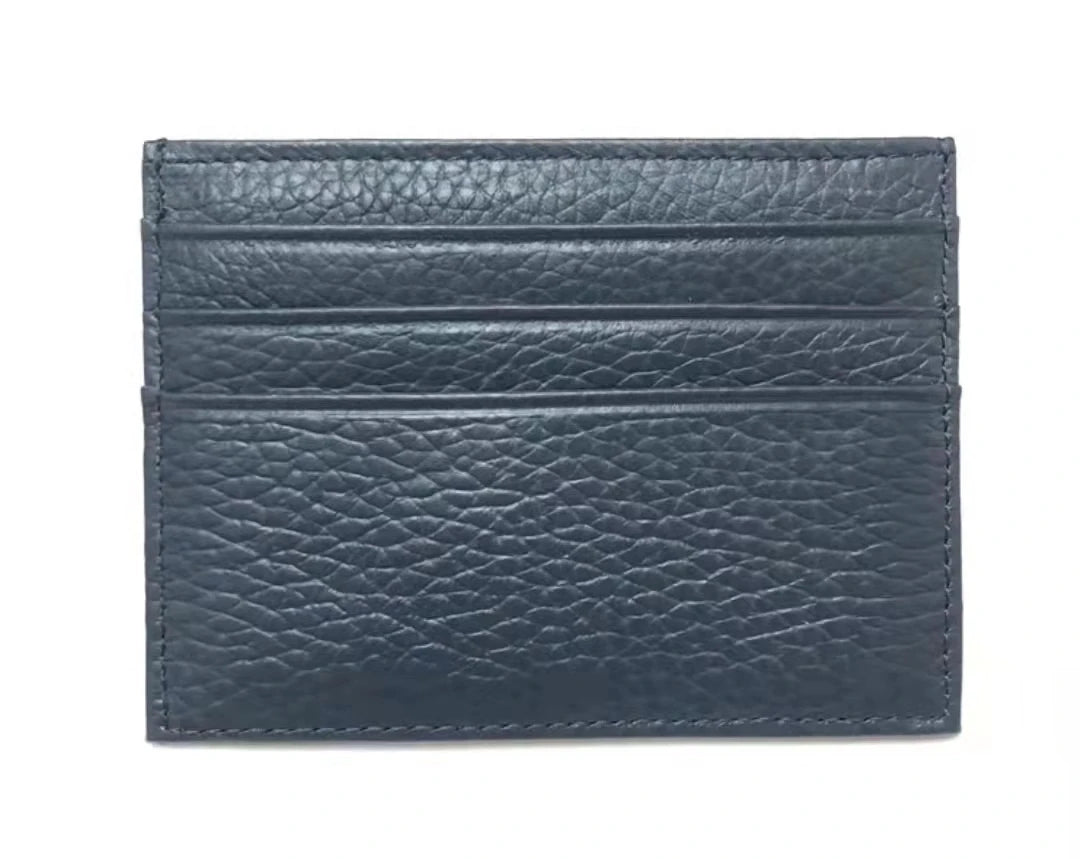 Dunkelblaue Leder-ID-Karte, Brieftasche mit gestickten Linien.