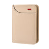 A light beige slim bifold wallet for men with multiple card slots and a red accent.