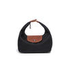 Black waterproof nylon crossbody bag with dual brown leather straps and a flap closure