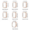Various sizes of glitter diamond rhinestone bumper cases for an Apple Watch displayed in a grid.