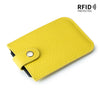 A yellow genuine leather slim card holder with a black accent, protected against RFID.