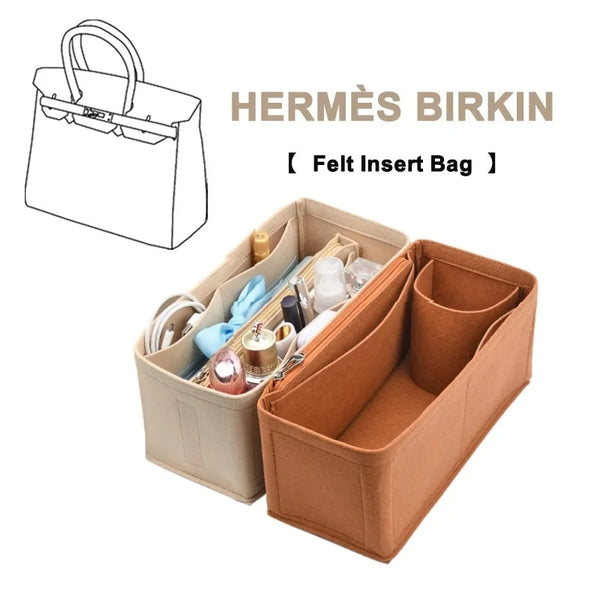 A felt insert bag organizer designed to fit inside a handbag.