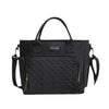 Black durable insulated lunch bag with a quilted pattern and shoulder straps