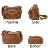 A luxury brown leather tote bag shown from the positive, side, back, and bottom angles.