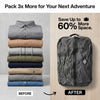 Before and after comparison showing vacuum storage bags compressing clothing for travel and home organization