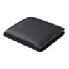 Black compact bi-fold leather wallet for women shown from above