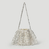 A handmade dumpling bag featuring silver and gold beads, displayed against a light gray background.