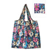 A reusable nylon tote bag featuring a floral print with pink, purple, and blue flowers.
