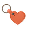 An orange leather heart-shaped keychain with a metal ring and clasp.
