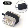 Black pencil case and storage pouch shown with an open compartment displaying pencils and stationery.