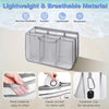 A clear mesh organizer insert with zipper pockets and a carabiner clip shown next to a hand for hanging keys